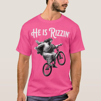 Camiseta Es Rizzin Jesús Montando Bicicleta Bmx Bike Funny