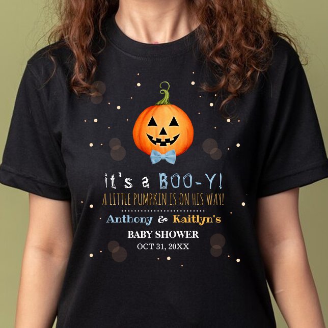 Camiseta ¡Es un Boo-y! Pequeña Baby Shower de Halloween de  (Subido por el creador)