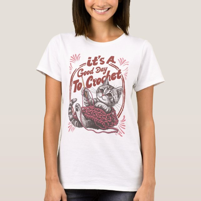 Camiseta Es un buen día para crochet de gatito en yarn (Anverso)