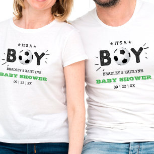 Camiseta ¡Es un chico! Baby Shower con temas de fútbol