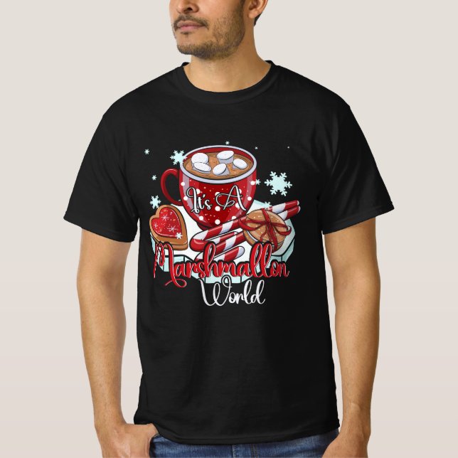 Camiseta Es un mundo marshmallow Feliz Navidad Cacao calien (Anverso)