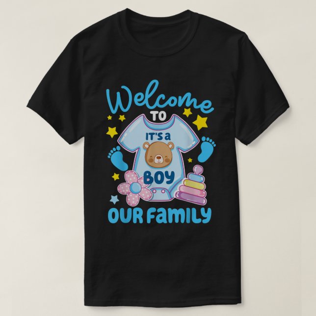 Camiseta Es un niño Baby Shower bienvenido a nuestra famili (Diseño del anverso)