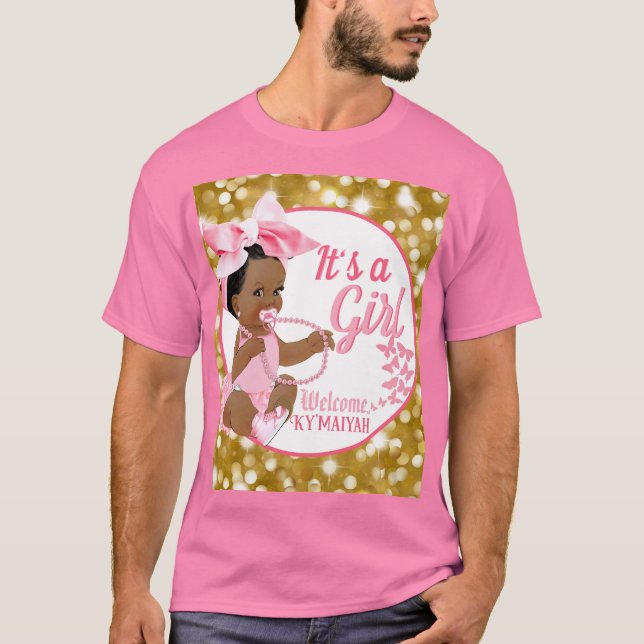 Camiseta Es una Baby Shower Chica de la etnia rosada y del  (Anverso)