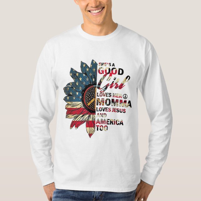 Camiseta Es una buena Chica ama a su mamá Jesús y Estados U (Anverso)