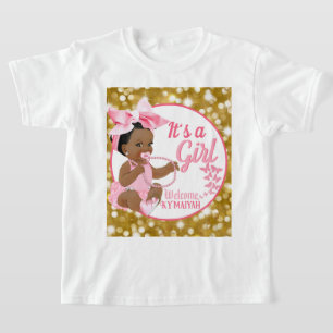 Camiseta Es una Chica de la etnia rosa y dorada Baby Shower