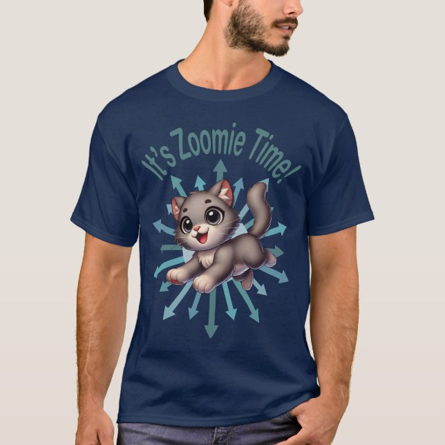 Camiseta Es Zoomie Time Cute Gris y Gato Blanco (Anverso)
