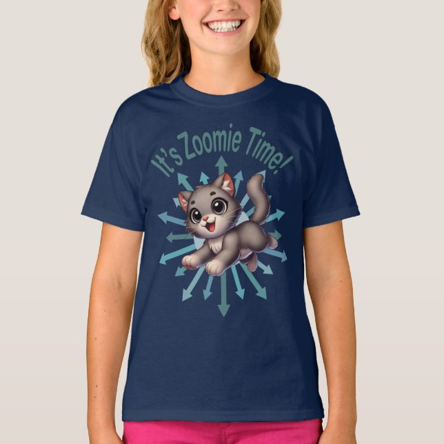 Camiseta Es Zoomie Time Cute Gris y Gato Blanco (Anverso)