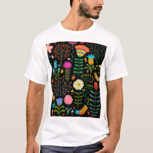 Camiseta Esbozar un patrón artístico floral sin fisuras.