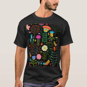 Camiseta Esbozar un patrón artístico floral sin fisuras.