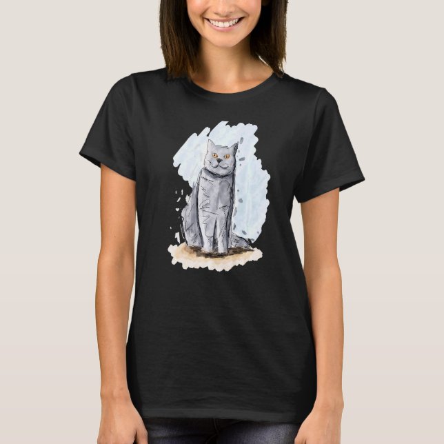 Camiseta Esbozo artístico de un gato hecho a mano en una Sh (Anverso)