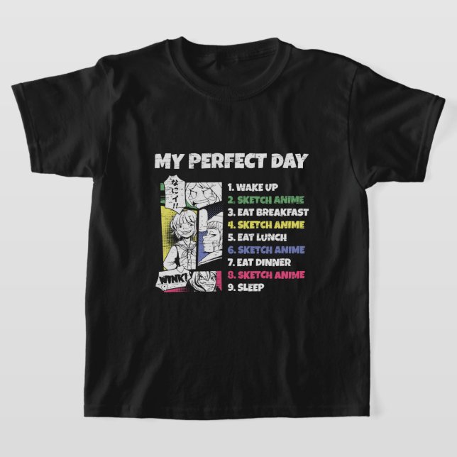 Camiseta Esbozo de Anime Perfecto Día Kawaii Esbozo Niños A (Distribución)