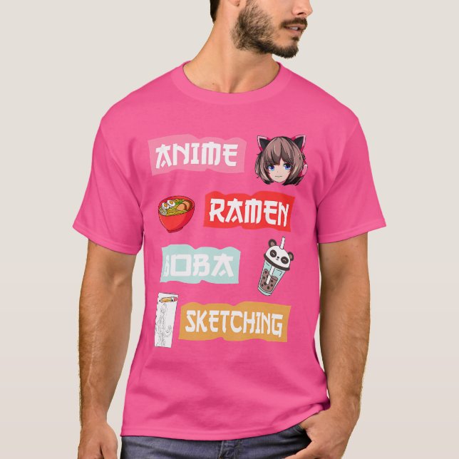 Camiseta Esbozo de Anime Ramen Boba - Kawaii Anime Lover Gi (Anverso)