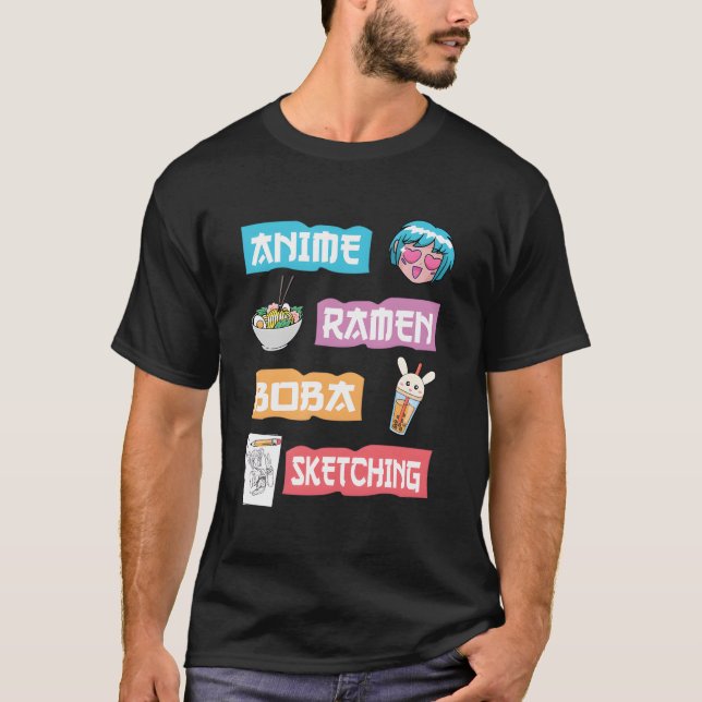 Camiseta Esbozo de Anime Ramen Boba - Sólo un lindo Anime G (Anverso)