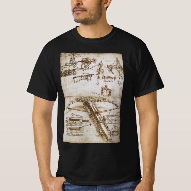 Camiseta Esbozo de armas cruzadas gigantes de Leonardo da V (Anverso)
