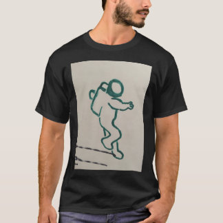 Camiseta Esbozo de astronauta verde sobre blanco
