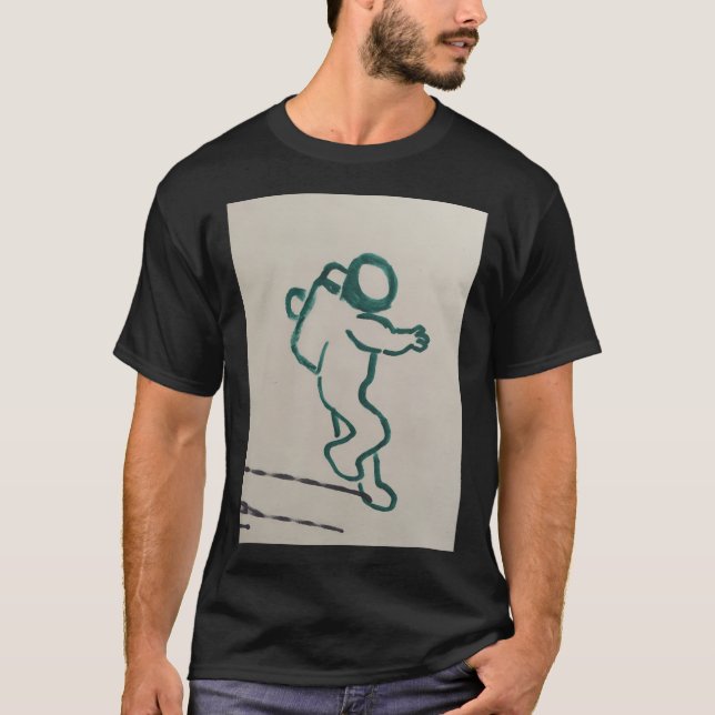 Camiseta Esbozo de astronauta verde sobre blanco (Anverso)