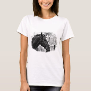 Camiseta Esbozo de caballos blancos negros