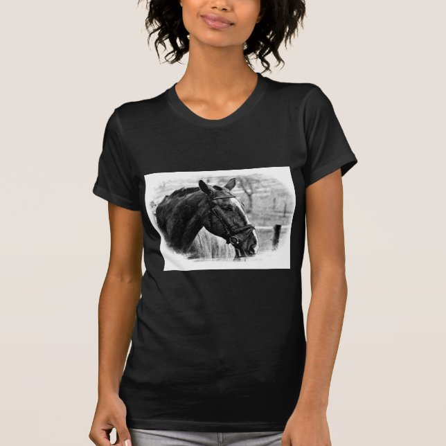 Camiseta Esbozo de caballos blancos negros (Anverso)