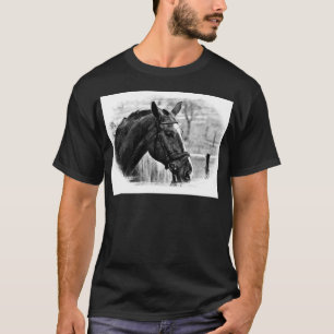 Camiseta Esbozo de caballos blancos negros