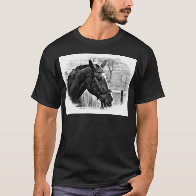 Camiseta Esbozo de caballos blancos negros (Anverso)
