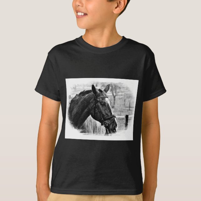 Camiseta Esbozo de caballos blancos negros (Anverso)