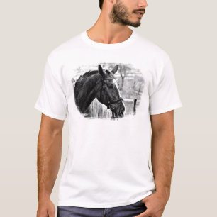 Camiseta Esbozo de caballos blancos negros