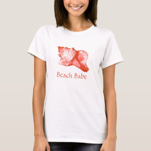 Camiseta Esbozo de concha - coral, cáscara rosa y blanco