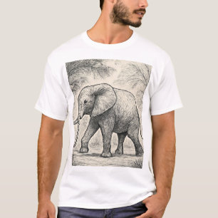 Camiseta Esbozo de Elefantes Caminando - Estilo de Arte Nat