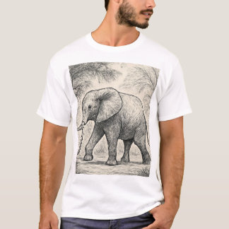 Camiseta Esbozo de Elefantes Caminando - Estilo de Arte Nat