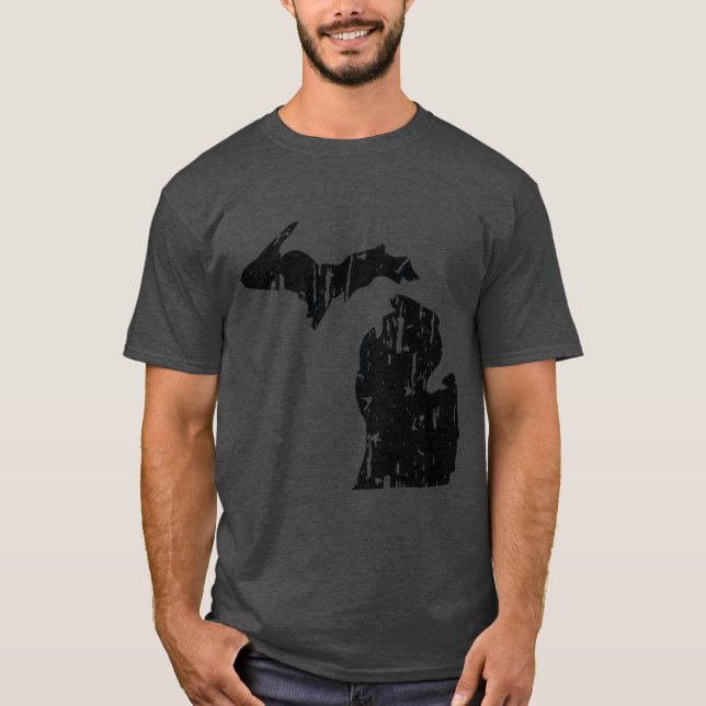 Camiseta Esbozo de estado de Michigan con problemas sobredi (Anverso)