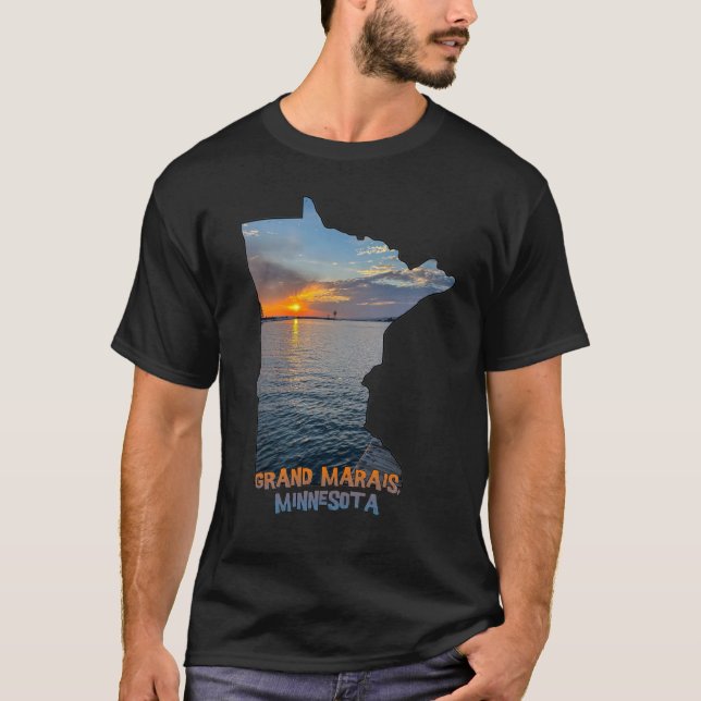 Camiseta Esbozo de estado de Minnesota Grand Marais Sunset  (Anverso)