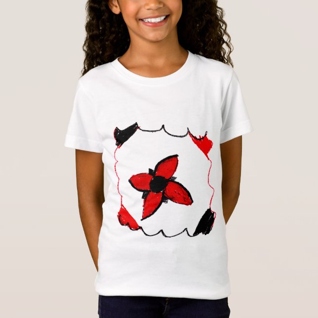 Camiseta Esbozo de flores rojas y negras - Arte de niños (Anverso)