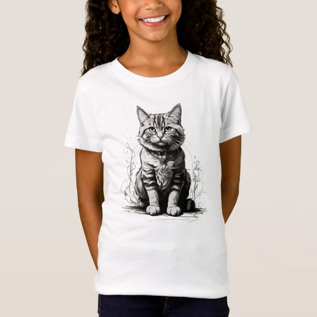 Camiseta Esbozo de lápiz de gato corto (Anverso)