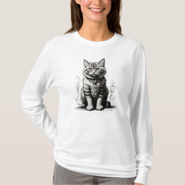 Camiseta Esbozo de lápiz de gato corto