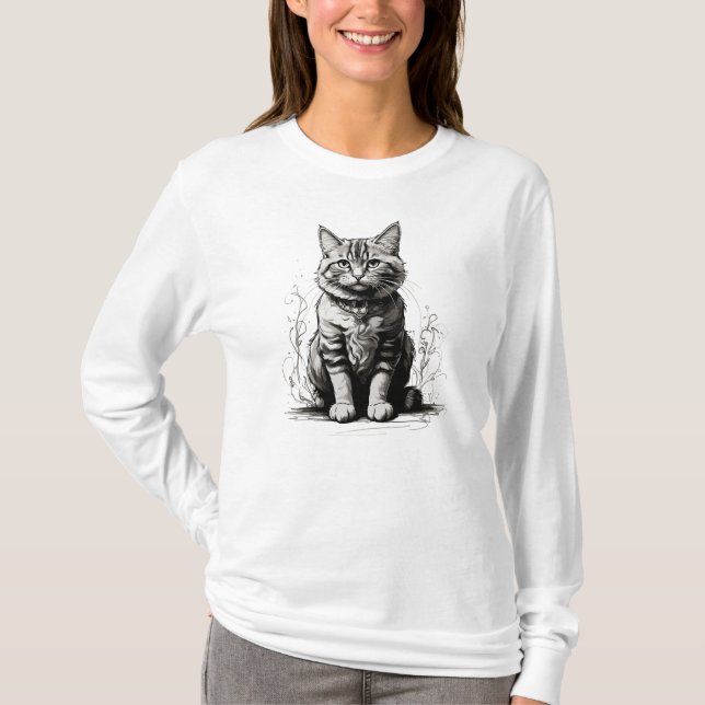 Camiseta Esbozo de lápiz de gato corto (Anverso)