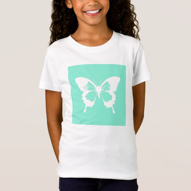 Camiseta Esbozo de mariposa, aqua y blanco (Anverso)