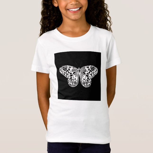Camiseta Esbozo de mariposa, blanco y negro (Anverso)