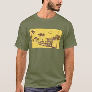 Camiseta Esbozo de playa tropical amarillo vintage de Guay