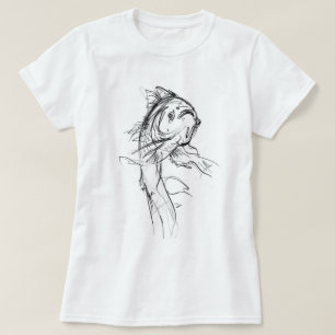 Camiseta Esbozo de resumen elegante de peces de Koi