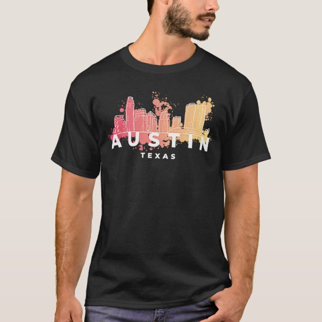 Camiseta Esbozo de Silhouette Skyline de Austin Texas USA (Anverso)