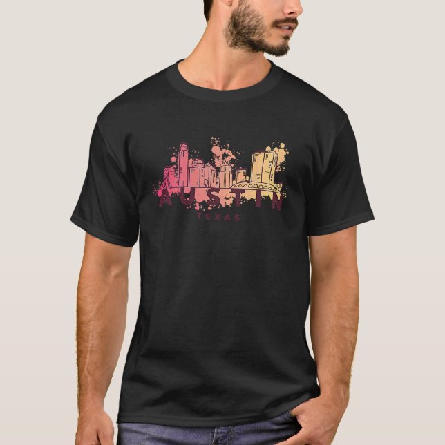 Camiseta Esbozo de Silhouette Skyline de Austin Texas USA (Anverso)