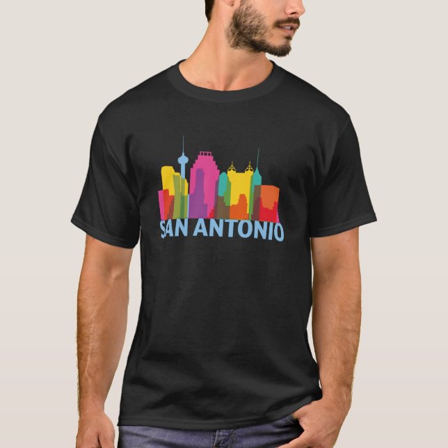 Camiseta Esbozo de silueta de línea aérea de San Antonio Te (Anverso)