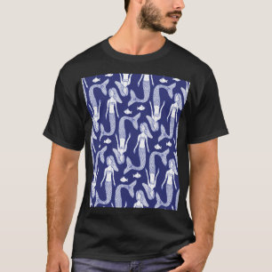 Camiseta Esbozo de sirena: Patrón de peces de época.