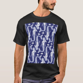 Camiseta Esbozo de sirena: Patrón de peces de época.