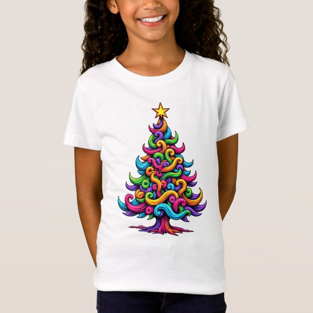 Camiseta Esbozo Doodle Estilo Árbol de Navidad (Anverso)