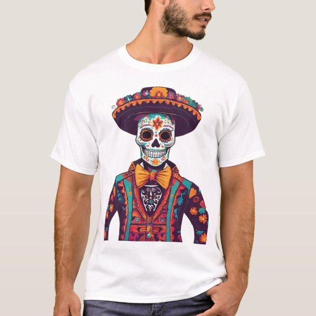 Camiseta Esbozo festivo de Mariachi - Día de los muertos (Anverso)