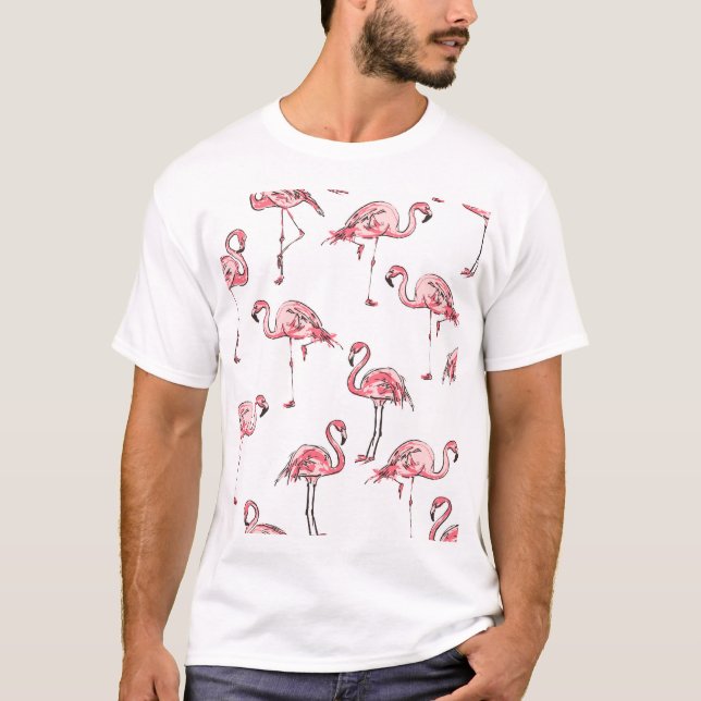 Camiseta Esbozo Flamingo: Patrón Vintage tropical. (Anverso)