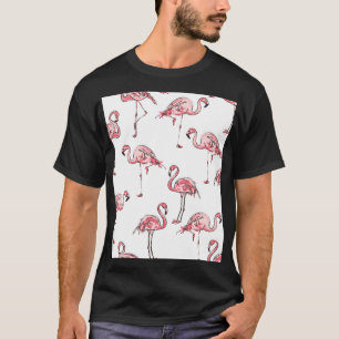 Camiseta Esbozo Flamingo: Patrón Vintage tropical.