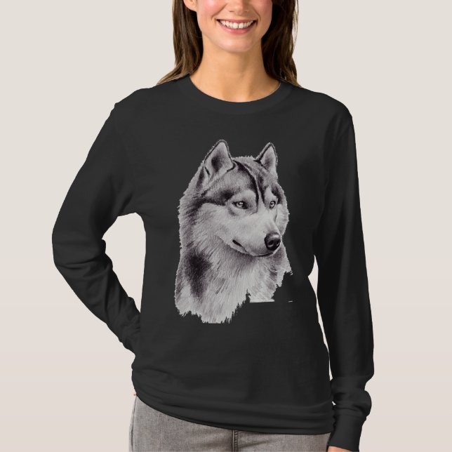 Camiseta Esbozo Husky Siberiano Largo (Anverso)