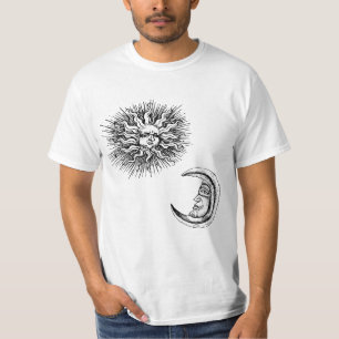 Camiseta Esbozo vintage de la luna mística y el sol